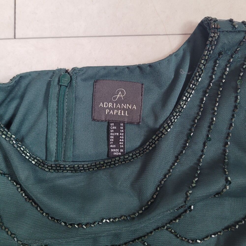 Adrianna Papell Beaded Blouson Gown Dusty Emerald Green St. Patrick's Short Slv - Picture 3 of 16